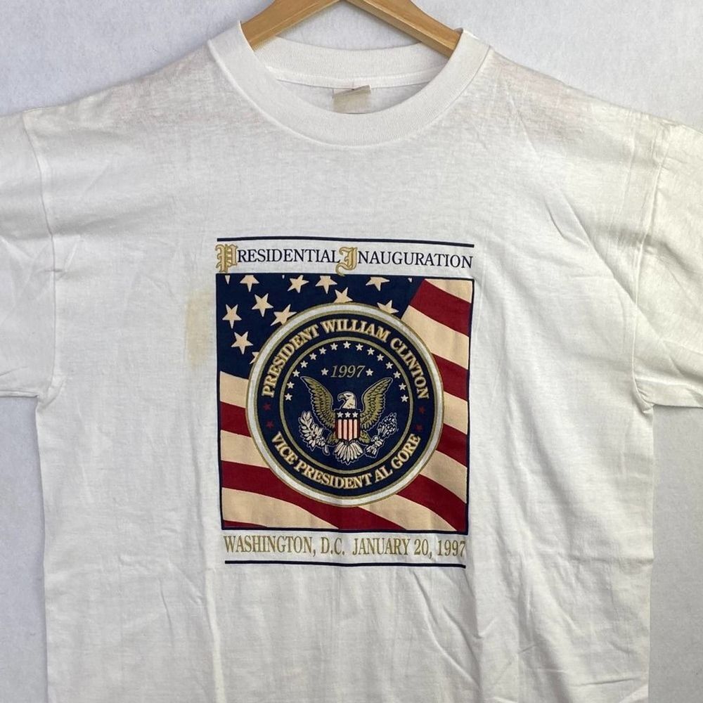 Vintage 90s Clinton Presidential Inauguration White T‎ Shirt VTG USA Tee